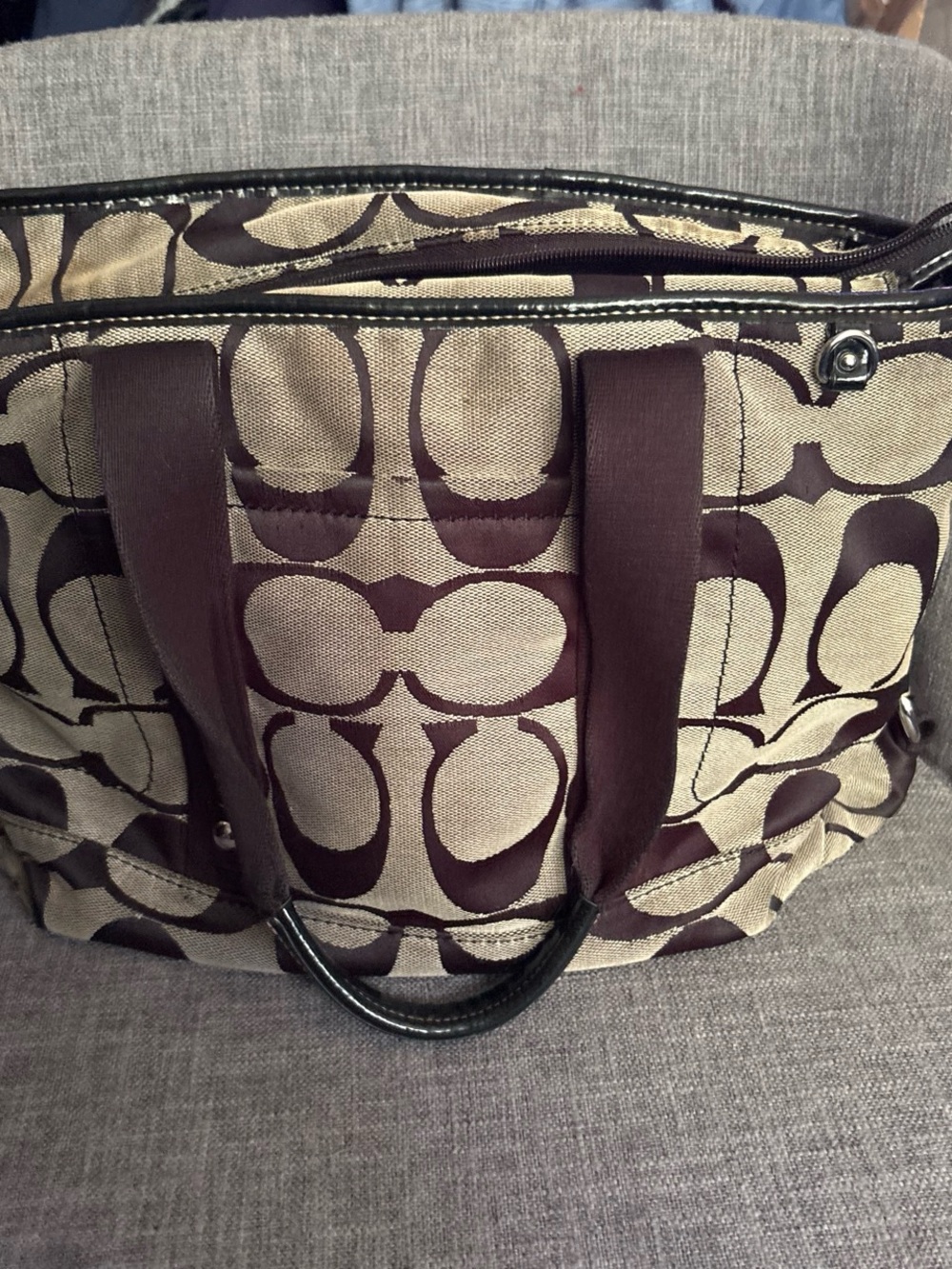 Signature Pattern Canvas Tote Bag in Beige and Brown
